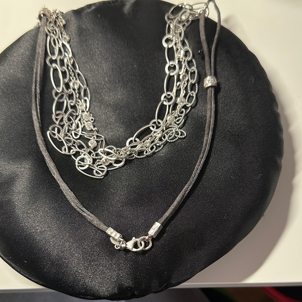 Silpada Sterling Silver CZ Suede Cord 28" Long Necklace